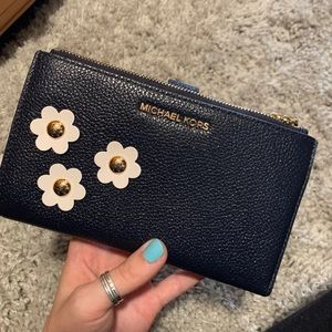 Michael Kors Navy Blue Daisy Accent Clutch Wallet